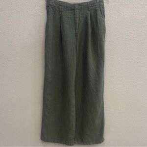 GARNET HILL LINEN WIDE LEG OLIVE PANTS SIZE 10